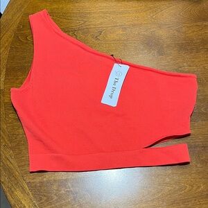 The Drop One-Shoulder Coral croptop